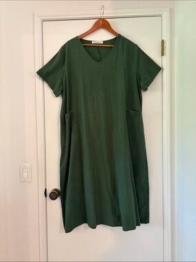 Casual V-Neck Pocket Maxi Dress - Forest Green
